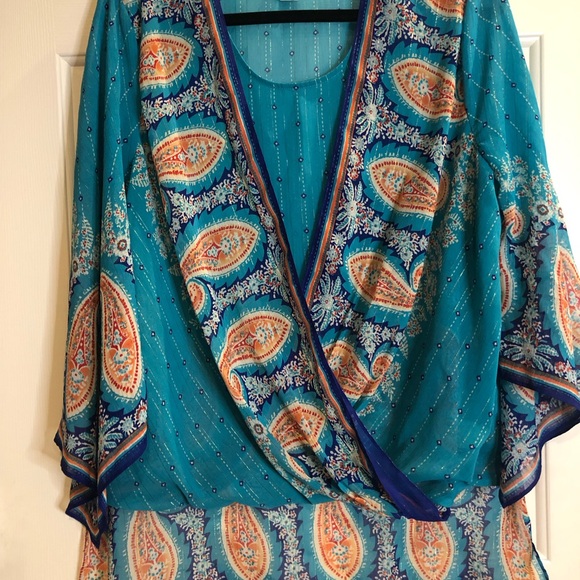 Chico's Teal and Navy Patterned Top - Picture 2 of 8